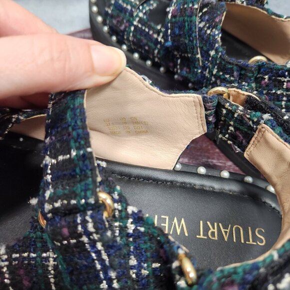 Stuart Weitzman Zoe Lift Sandals in Tartan Tweed Size 7b - Picture 7 of 10